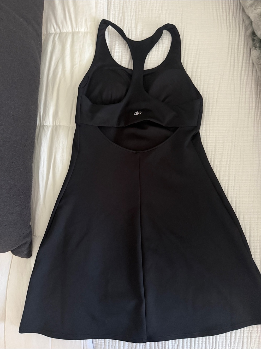 ALO Yoga Black Backless Racer Dress with Built-In Bra